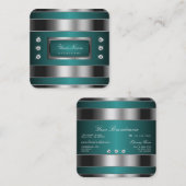 Extravagant Zilver en Blauwgroen met Faux Strass Vierkante Visitekaartje (Voorkant / Achterkant)