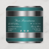 Extravagant Zilver en Blauwgroen met Faux Strass Vierkante Visitekaartje (Achterkant)