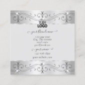 Extravagant Zilver Grijze  Ornamenten met Logo Vierkante Visitekaartje (Achterkant)