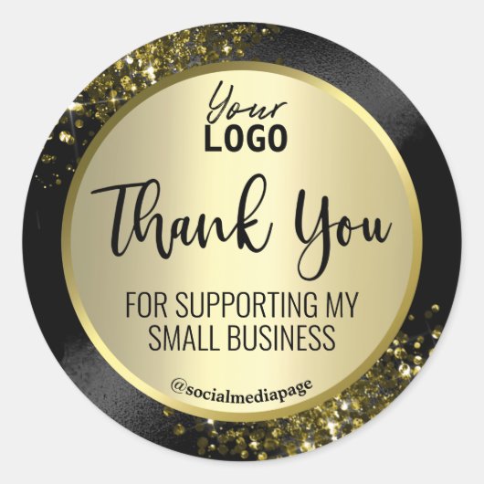 Extravagant zwart en goud dank u Logo Ronde Sticker (Voorkant)