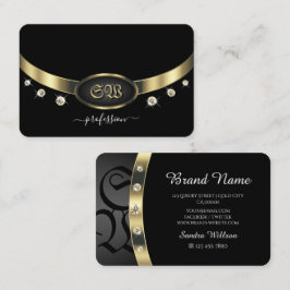 Extravagant zwart-goudmonogram en diamanten visitekaartje