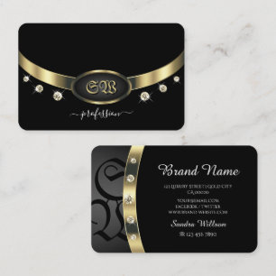 Extravagant zwart-goudmonogram en diamanten visitekaartje