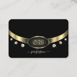 Extravagant zwart-goudmonogram en diamanten visitekaartje