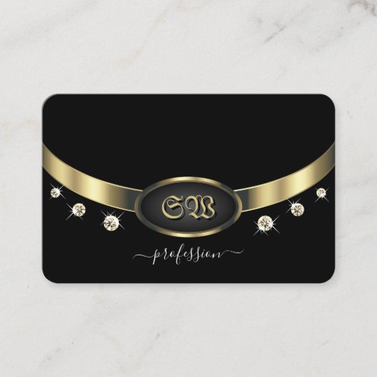 Extravagant zwart-goudmonogram en diamanten visitekaartje (Voorkant)