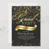 Extravagant zwart-wit Glitter-Afstudeerder Kaart (Voorkant)
