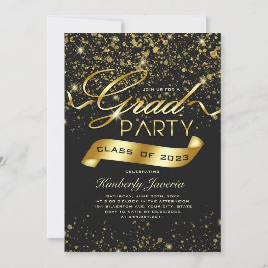 Extravagant zwart-wit Glitter-Afstudeerder Kaart (Voorkant)