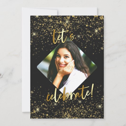 Extravagant zwart-wit Glitter-Afstudeerder Kaart (Achterkant)