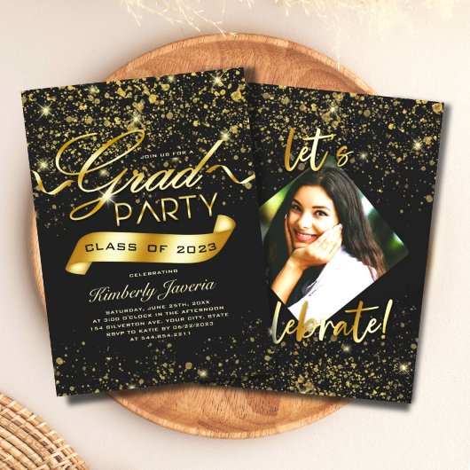 Extravagant zwart-wit Glitter-Afstudeerder Kaart