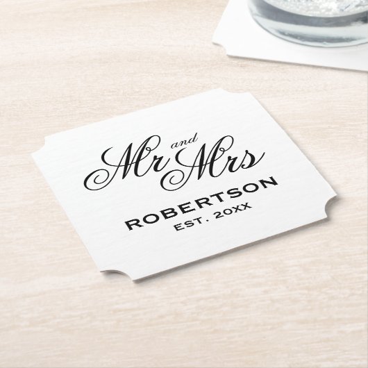 Extravagante Mr en Mrs bruiloft ticket vorm Kartonnen Onderzetters (Gekanteld)