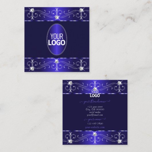 Extravagante Royal Blue  Ornamenten met Logo Vierkante Visitekaartje (Voorkant / Achterkant)