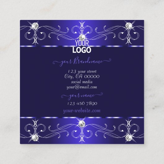 Extravagante Royal Blue  Ornamenten met Logo Vierkante Visitekaartje (Achterkant)