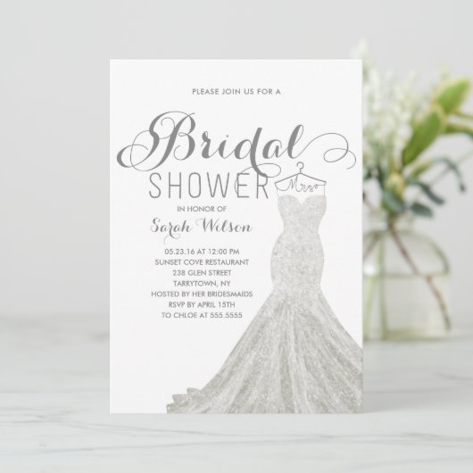 Extravagante witte jurk | Uitnodiging voor bruidsd (Staand voorkant)