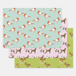 extravantes Taubendekor , Bambi und Pudelmuster  Inpakpapier Vel