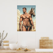 Extreem hete kerel met een paard poster (Keuken)