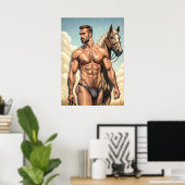 Extreem hete kerel met een paard poster (Thuiskantoor)