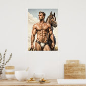 Extreem hete kerel met een paard poster (Keuken)
