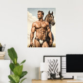 Extreem hete kerel met een paard poster (Thuiskantoor)