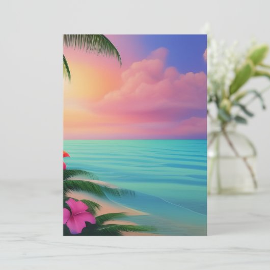 Extreem realistisch afgelegen tropisch strand, met bedankkaart (Staand voorkant)