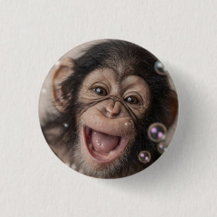 Extreme Close-up van Gelukkig Baby Chimpansee Ronde Button 3,2 Cm