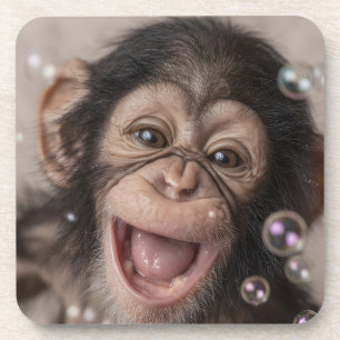 Extreme Close-Up van gelukkige babychimpansee Bier Onderzetter