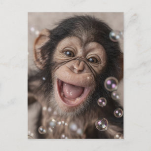 Extreme Close-Up van gelukkige babychimpansee Feestdagenkaart