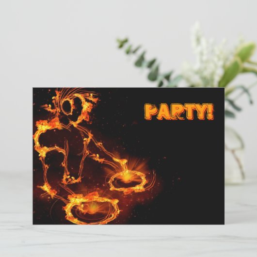 Extreme coole Flaming DJ party-uitnodiging. Kaart (Staand voorkant)