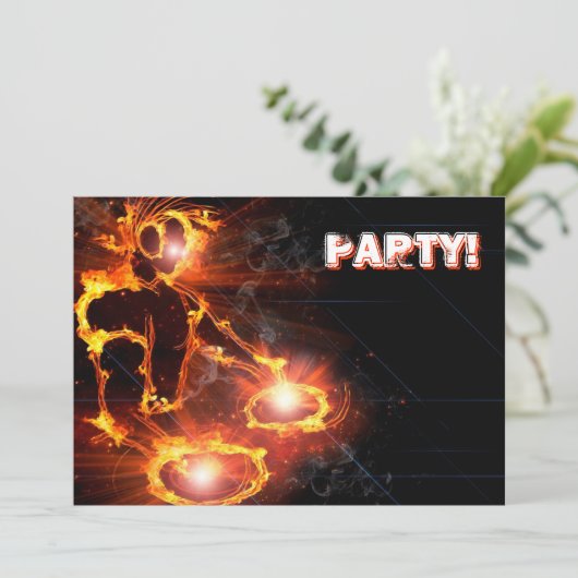 Extreme coole Flaming DJ party-uitnodiging. Kaart (Staand voorkant)