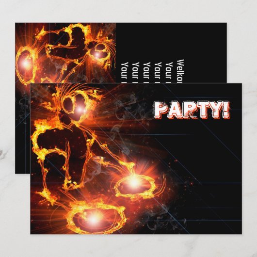 Extreme coole Flaming DJ party-uitnodiging. Kaart (Voorkant / Achterkant)