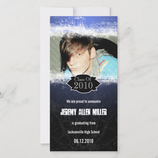 Extreme Grunge Blauwe Zwarte Afstudeer Foto Kaart (Voorkant)