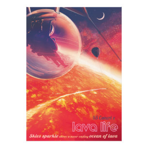 Extreme hete ballon boven een vulkanische hels lan foto afdruk