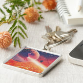 Extreme heteluchtballon op vulkanische helling sleutelhanger (Zijkant)