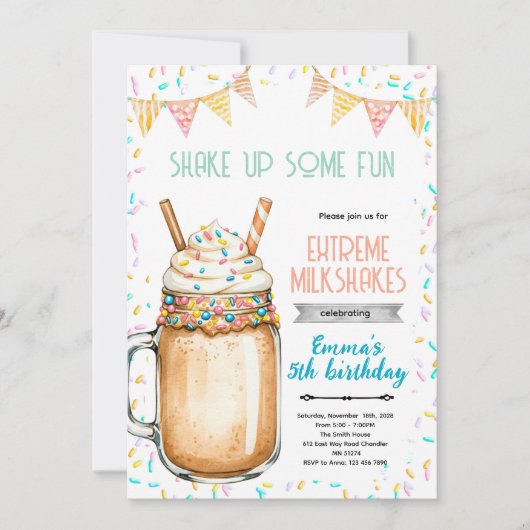 Extreme Milkshakes Birthday Party Invitation Kaart (Voorkant)