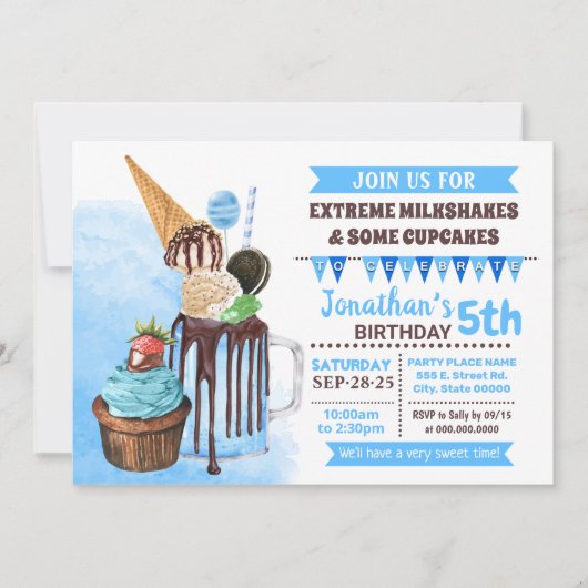 Extreme milkshakes ijs verjaardag bash blauw kaart (Voorkant)