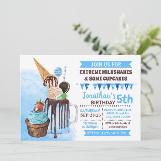 Extreme milkshakes ijs verjaardag bash blauw kaart (Staand voorkant)