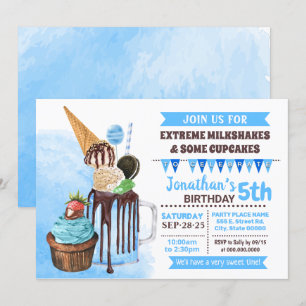 Extreme milkshakes ijs verjaardag bash blauw kaart