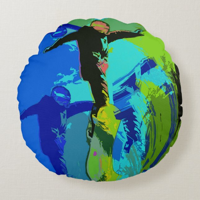 Extreme Riding - Snowboarders Rond Kussen (Voorkant)