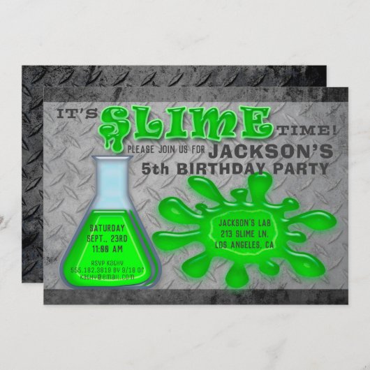 Extreme Slime Boy's Birthday Party Kaart (Voorkant / Achterkant)