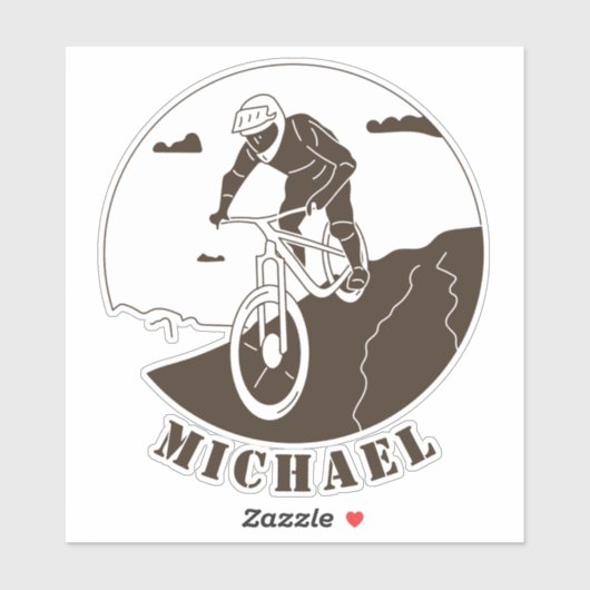 Extreme Sport Mountain Biking Cyclist Name Sticker (Vel)