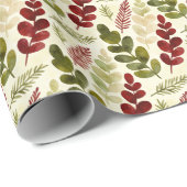 Exuberant Botanical Branches Red & Green TMF26 Cadeaupapier (Rol Hoek)