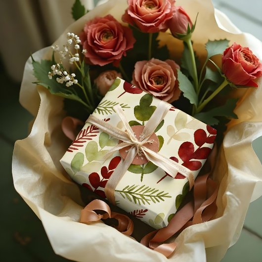 Exuberant Botanical Branches Red & Green TMF26 Cadeaupapier