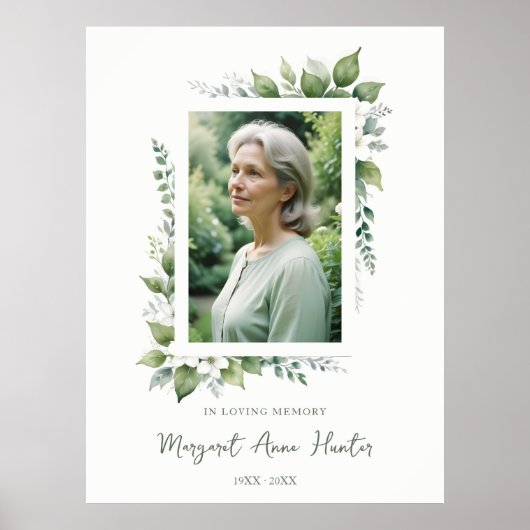 Exuberant Flower & Foliage Frame Funeral Photo Poster (Voorkant)