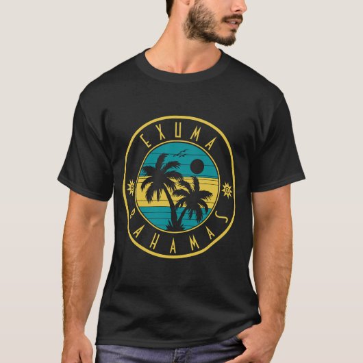 Exuma Bahamas Eilanden Retro Palm Trees Souvenirs T-shirt (Voorkant)