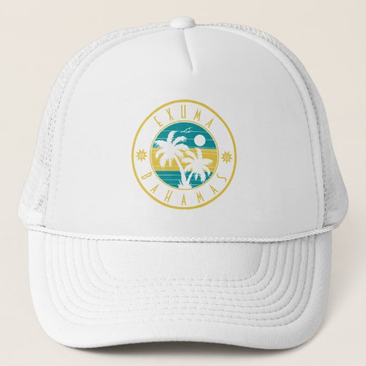 Exuma Bahamas Eilanden Retro Palm Trees Souvenirs Trucker Pet (Voorkant)