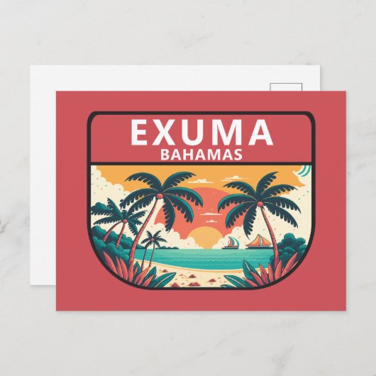 Exuma Bahamas Retro Emblem Briefkaart (Voorkant / Achterkant)