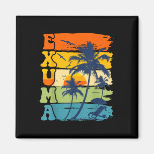 Exuma Bahama's Retro Palm Tree Beach Zomervakantie Magneet