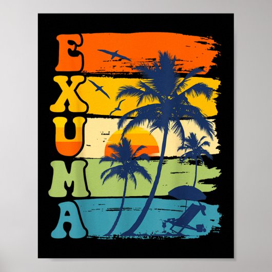Exuma Bahama's Retro Palm Tree Beach Zomervakantie Poster (Voorkant)