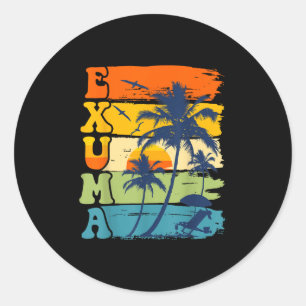Exuma Bahama's Retro Palm Tree Beach Zomervakantie Ronde Sticker
