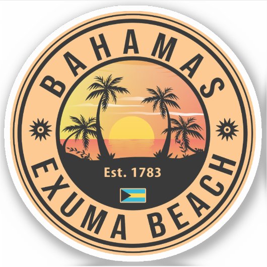 Exuma Bahamas Retro Sunset  Souvenirs Sticker (Voorkant)