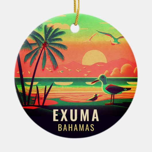 Exuma Bahamas Retro Zonsondergang Reizen Souvenir  Keramisch Ornament (Voorkant)