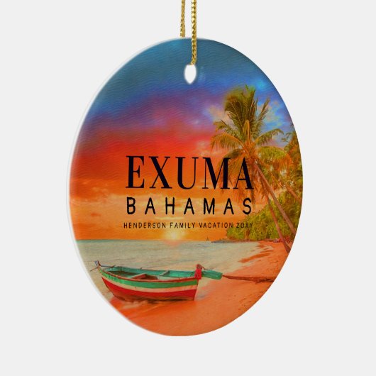Exuma Bahamas Retro Zonsondergang Reizen Souvenir  Keramisch Ornament (Rechts)